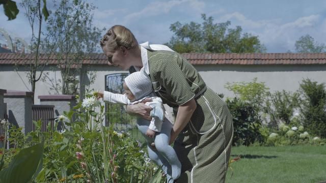This image released by A24 shows Sandra Hüller in a scene from "The Zone of Interest." (A24 via AP)