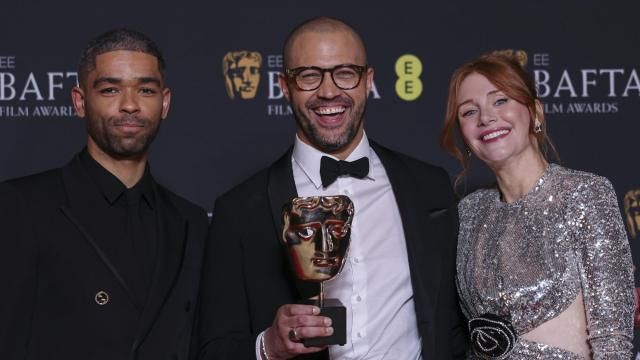 Kingsley Ben-Adir, from left, Cord Jefferson, winner of the adapted screenplay award for 'American Fiction', and Bryce Dallas Howard, pose for photographers at the 77th British Academy Film Awards, BAFTA's, in London, Sunday, Feb. 18, 2024. (Photo by Vianney Le Caer/Invision/AP) Kingsley Ben-Adir, from left, Cord Jefferson, winner of the adapted screenplay award for 'American Fiction', and Bryce Dallas Howard, pose for photographers at the 77th British Academy Film Awards, BAFTA's, in London, Sunday, Feb. 18, 2024. (Photo by Vianney Le Caer/Invision/AP)