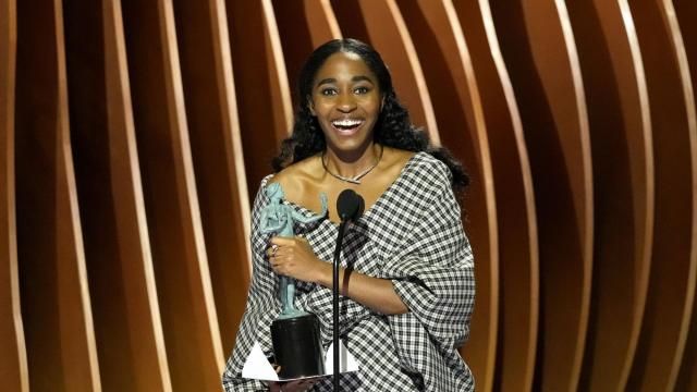 Ayo Edebiri accepts the award for outstanding performance by a female actor in a comedy series for "The Bear" during the 30th annual Screen Actors Guild Awards on Saturday, Feb. 24, 2024, at the Shrine Auditorium in Los Angeles. (AP Photo/Chris Pizzello) Ayo Edebiri accepts the award for outstanding performance by a female actor in a comedy series for "The Bear" during the 30th annual Screen Actors Guild Awards on Saturday, Feb. 24, 2024, at the Shrine Auditorium in Los Angeles. (AP Photo/Chris Pizzello)