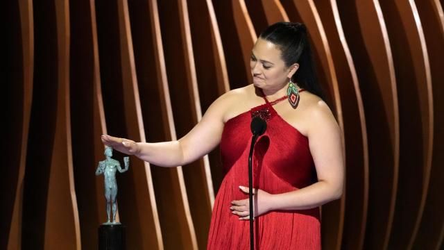 Lily Gladstone accepts the award for outstanding performance by a female actor in a leading role for "Killers of the Flower Moon" during the 30th annual Screen Actors Guild Awards on Saturday, Feb. 24, 2024, at the Shrine Auditorium in Los Angeles. (AP Photo/Chris Pizzello) Lily Gladstone accepts the award for outstanding performance by a female actor in a leading role for "Killers of the Flower Moon" during the 30th annual Screen Actors Guild Awards on Saturday, Feb. 24, 2024, at the Shrine Auditorium in Los Angeles. (AP Photo/Chris Pizzello)