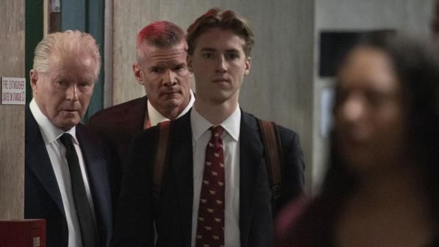 Musician Don Henley, left, surrounded by security, arrives at Supreme Court to testify, Monday, Feb. 26, 2024, in New York. The trial surrounding pages of draft lyrics to "Hotel California" and other Eagles hits is set to feature a star witness: Don Henley. The Eagles co-founder is scheduled to testify Monday at the criminal trial of three collectibles professionals. (AP Photo/Mary Altaffer) Musician Don Henley, left, surrounded by security, arrives at Supreme Court to testify, Monday, Feb. 26, 2024, in New York. The trial surrounding pages of draft lyrics to "Hotel California" and other Eagles hits is set to feature a star witness: Don Henley. The Eagles co-founder is scheduled to testify Monday at the criminal trial of three collectibles professionals. (AP Photo/Mary Altaffer)