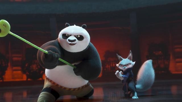 This image released by Universal Pictures shows characters Po, voiced by Jack Black, left, and Zhen, voiced by Awkwafina, in a scene from DreamWorks Animation's "Kung Fu Panda 4." (DreamWorks Animation/Universal Pictures via AP) This image released by Universal Pictures shows characters Po, voiced by Jack Black, left, and Zhen, voiced by Awkwafina, in a scene from DreamWorks Animation's "Kung Fu Panda 4." (DreamWorks Animation/Universal Pictures via AP)