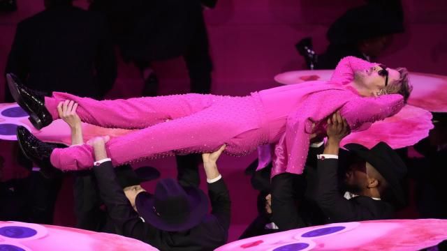 Ryan Gosling performs the song "I'm Just Ken" from the movie "Barbie" during the Oscars on Sunday, March 10, 2024, at the Dolby Theatre in Los Angeles. (AP Photo/Chris Pizzello) Ryan Gosling performs the song "I'm Just Ken" from the movie "Barbie" during the Oscars on Sunday, March 10, 2024, at the Dolby Theatre in Los Angeles. (AP Photo/Chris Pizzello)
