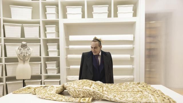 In this image provided by MUBI is fashion designer John Galliano in the documentary film, “High & Low --John Galliano," directed by Kevin Macdonald. In the photograph by David Harriman John Galliano returns to the Dior archive for the first time since 2011. (David Harriman/MUBI via AP) In this image provided by MUBI is fashion designer John Galliano in the documentary film, “High & Low --John Galliano," directed by Kevin Macdonald. In the photograph by David Harriman John Galliano returns to the Dior archive for the first time since 2011. (David Harriman/MUBI via AP)