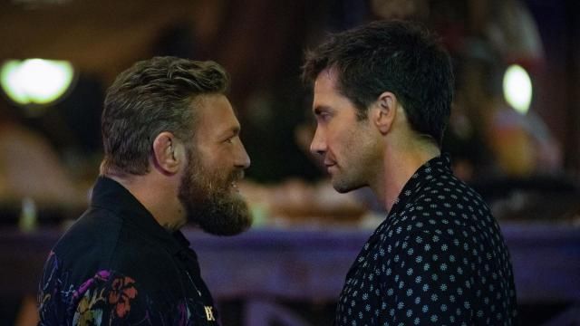 This image released by Prime Video shows Conor McGregor, left, and Jake Gyllenhaal in a scene from "Road House." (Laura Radford/Prime Video via AP) This image released by Prime Video shows Conor McGregor, left, and Jake Gyllenhaal in a scene from "Road House." (Laura Radford/Prime Video via AP)