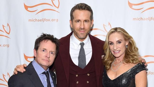 (From left) Michael J. Fox, Ryan Reynolds and Tracy Pollan are pictured at a 2019 benefit for the Michael J. Fox Foundation in New York City. Ryan Reynolds is honoring his friend Michael J. Fox for a special occasion. Mandatory Credit: Jamie McCarthy/Getty Images via CNN Newsource.