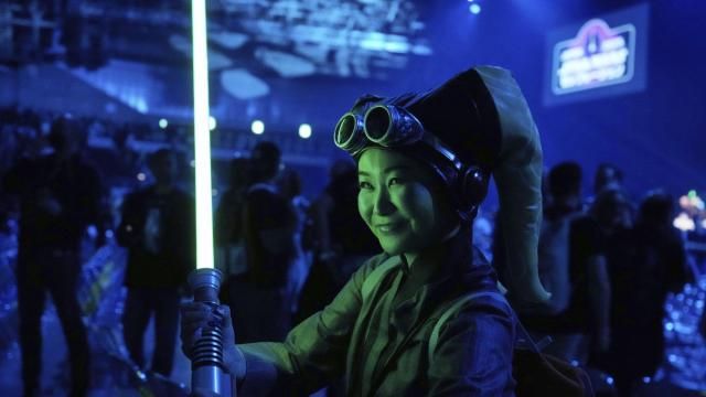 FILE - A Star Wars supporter poses for a photo during a fan convention called the Star Wars Celebration Japan in Chiba, near Tokyo, Friday, April 18, 2025. (AP Photo/Hiro Komae, File)