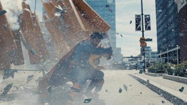 This image released by Warner Bros. Pictures shows David Corenswet in a scene from "Superman." (Warner Bros. Pictures via AP)