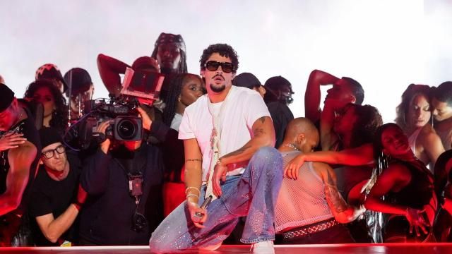 Bad Bunny performs during the iHeartRadio Music Awards, on Monday, March 17, 2025, at the Dolby Theatre in Los Angeles. (Chris Pizzello/Invision/AP via CNN Newsource)