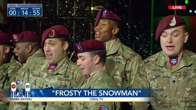 82nd Airborne sings 'Frosty the Snowman' at WRAL-TV tower lighting