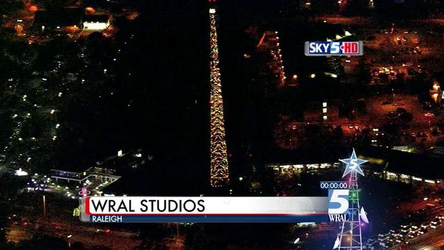 WRAL tower lights up holiday season
