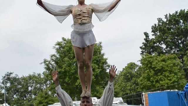 Italian circus acrobats show their moves