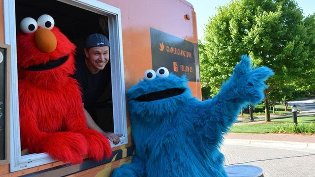Elmo works in a food truck