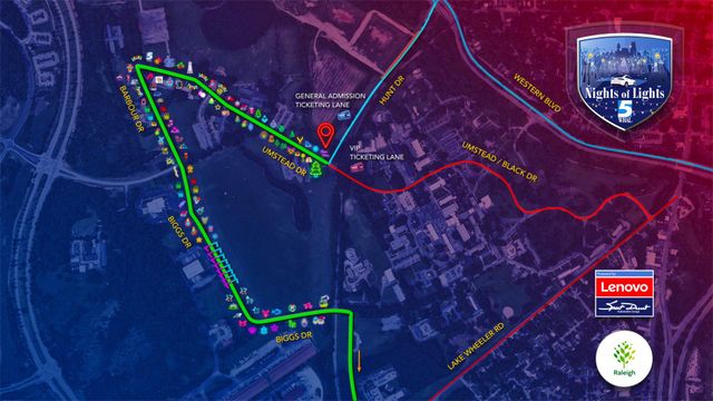 2021 WRAL Nights of Lights route map
