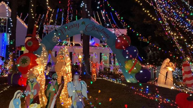 It's raining Christmas lights at this special Cary home