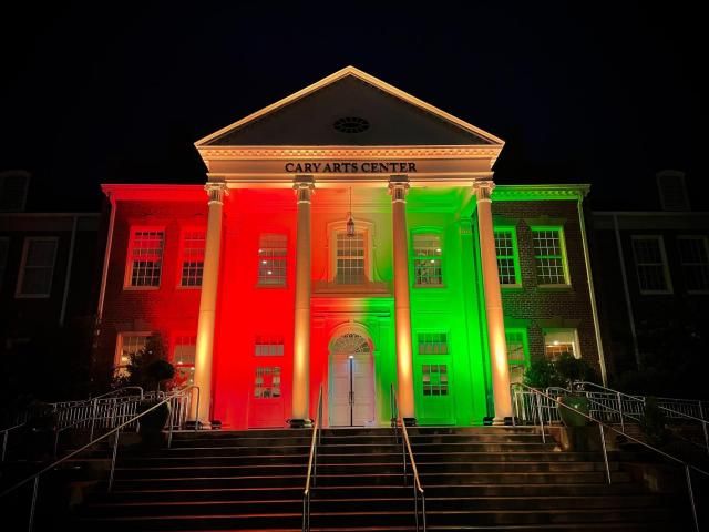 The Cary Arts Center lit up to honor Juneteenth. Image courtesy of the Town of Cary website.