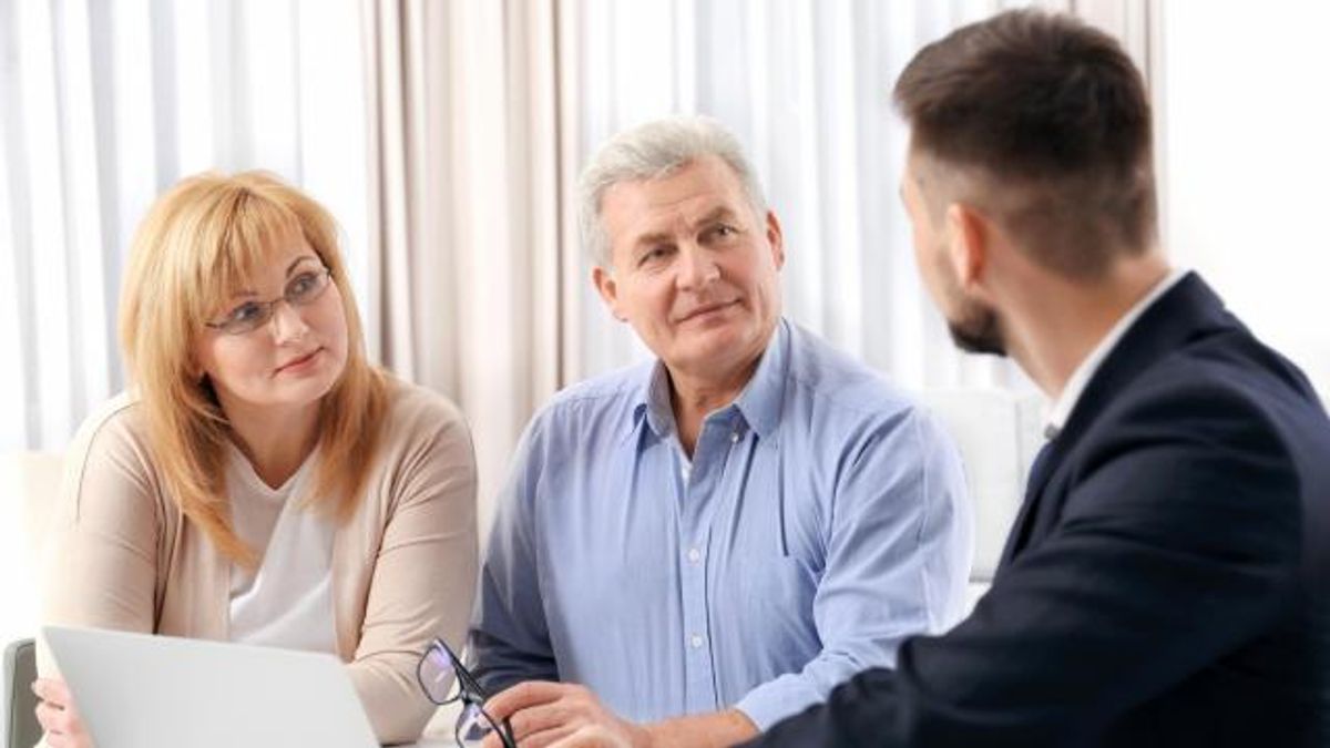 Senior couple at notary public office