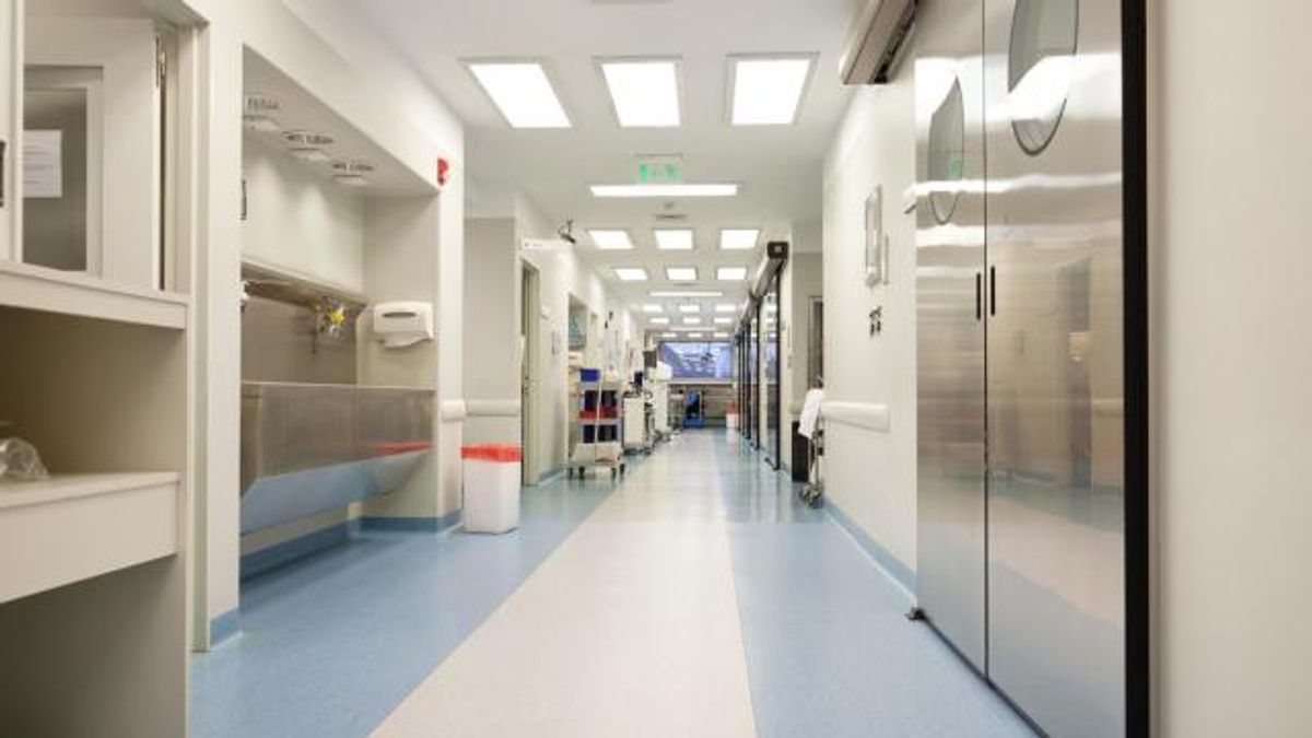 Long empty hospital corridor