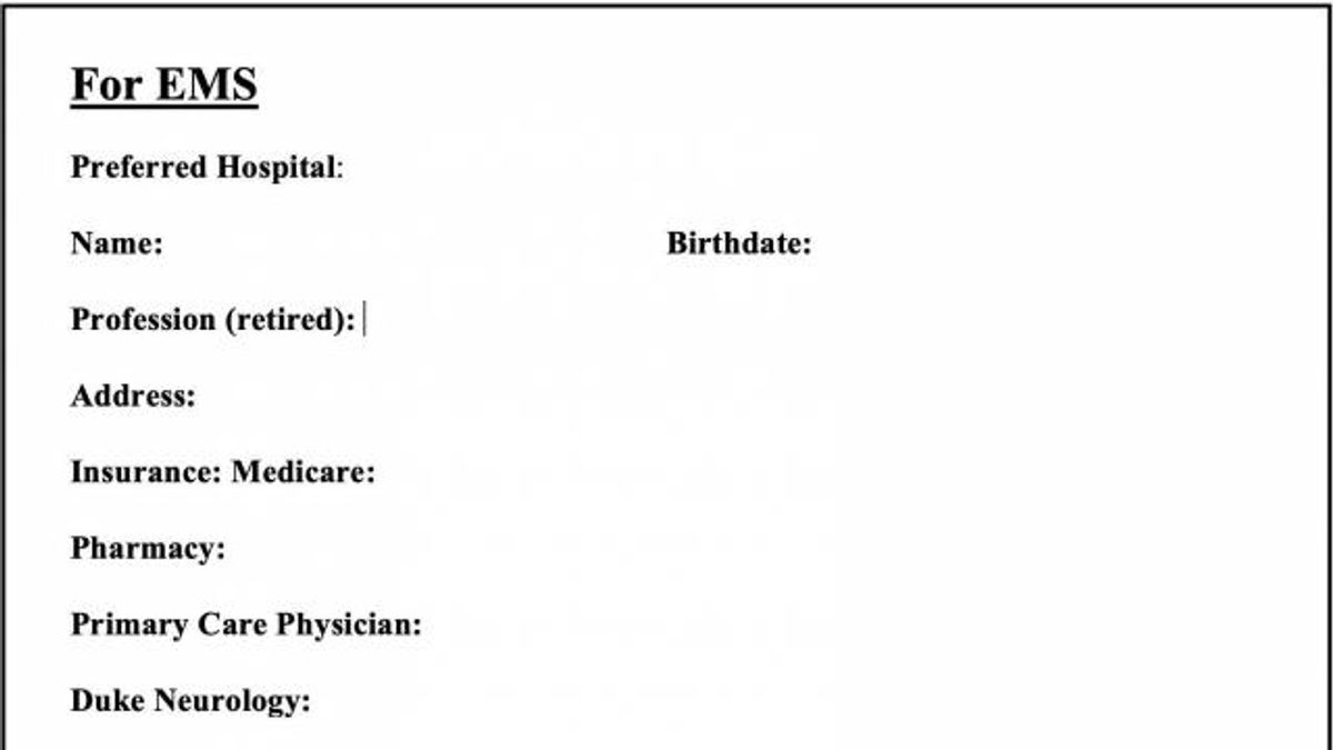 Example Emergency Sheet