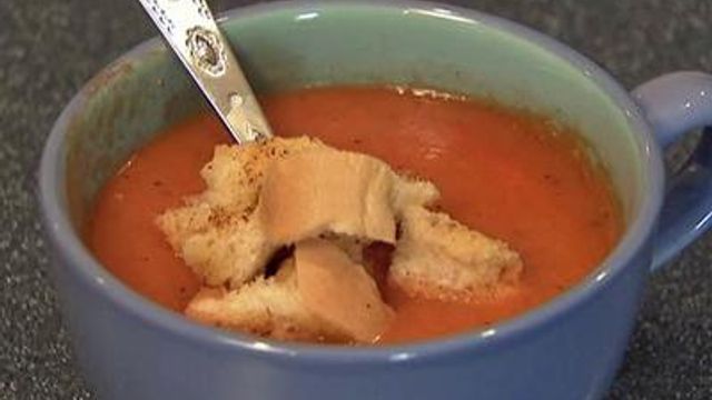 Tomato and Cucumber Soup with Croutons