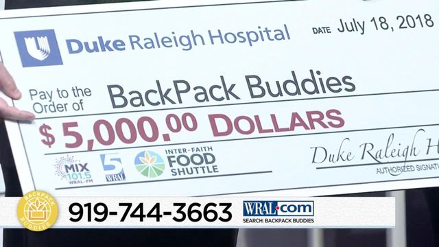 Duke Raleigh Hospital gives $5,000 to BackPack Buddies