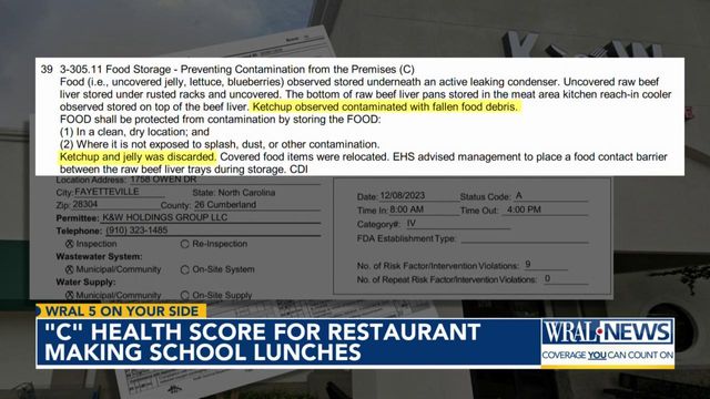 'C' health score for restaurant making school lunches