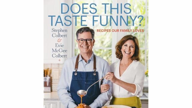 This image released by Celadon Books shows "Does This Taste Funny? Recipes Our Family Loves" a cookbook by Stephen Colbert and his wife, Evie McGee Colbert. (Celadon Books via AP) This image released by Celadon Books shows "Does This Taste Funny? Recipes Our Family Loves" a cookbook by Stephen Colbert and his wife, Evie McGee Colbert. (Celadon Books via AP)