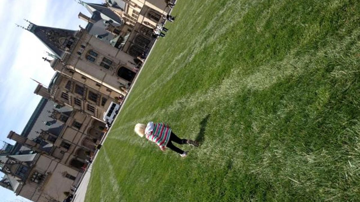 Running on the lawn in front of Biltmore in Asheville