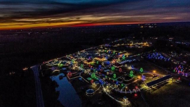 Aerial view of Hill Ridge Farms' Festival of Lights
