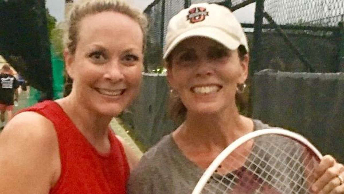 Julia Sims and her friend take up tennis