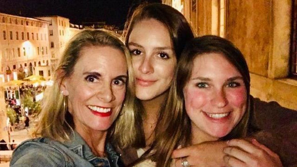 Amanda Lamb with her daughters in France