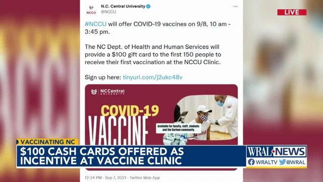 $100 cash cards offered as incentive at vaccine clinic