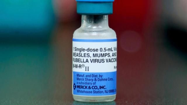 A file photo shows a vial of a measles, mumps, and rubella vaccine in Mount Vernon, Ohio, in May 2019. A growing measles outbreak in Columbus, Ohio, has sickened dozens of unvaccinated children and hospitalized nine of them. (Paul Vernon/AP) A file photo shows a vial of a measles, mumps, and rubella vaccine in Mount Vernon, Ohio, in May 2019. A growing measles outbreak in Columbus, Ohio, has sickened dozens of unvaccinated children and hospitalized nine of them. (Paul Vernon/AP)