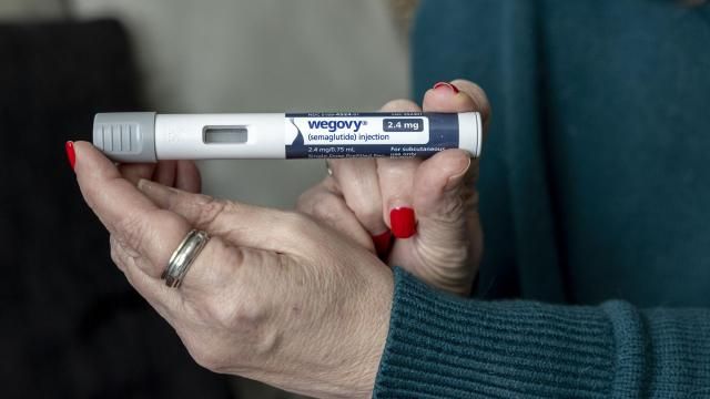 FILE - Donna Cooper holds up a dosage of Wegovy, a drug used for weight loss, at her home, March 1, 2024, in Front Royal, Va. The popular weight-loss drug Wegovy may be paid for by Medicare — as long as patients using it also have heart disease and need to reduce the risk of future heart attacks, strokes and other serious problems, federal officials said Thursday, March 21. (AP Photo/Amanda Andrade-Rhoades, File) FILE - Donna Cooper holds up a dosage of Wegovy, a drug used for weight loss, at her home, March 1, 2024, in Front Royal, Va. The popular weight-loss drug Wegovy may be paid for by Medicare — as long as patients using it also have heart disease and need to reduce the risk of future heart attacks, strokes and other serious problems, federal officials said Thursday, March 21. (AP Photo/Amanda Andrade-Rhoades, File)