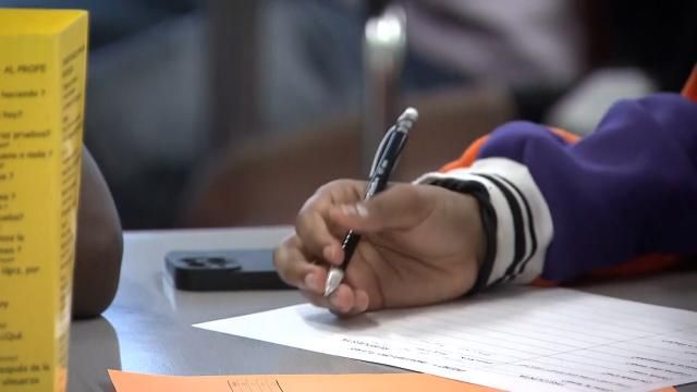 Student taking quiz in school