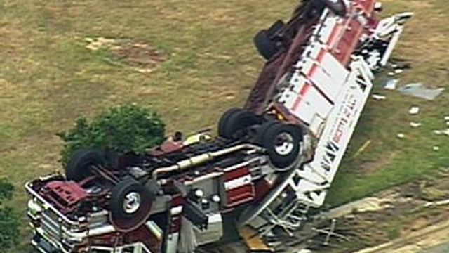 Sky 5 view of overturned truck