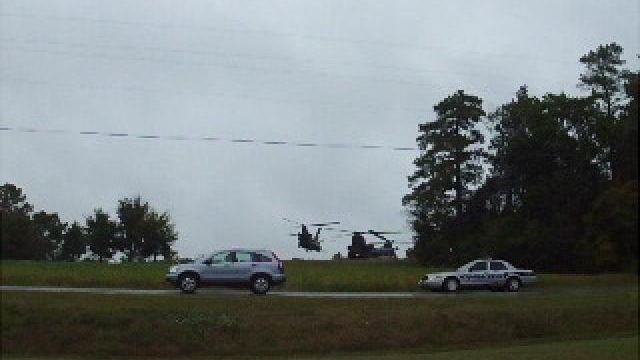 Video of Military helicopters land in Rolesville field