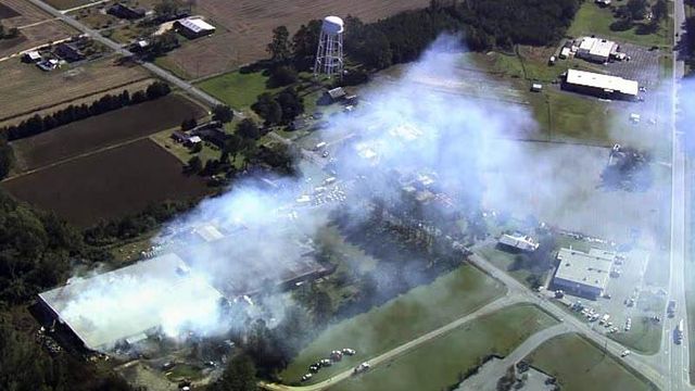 Sky 5 coverage of Kinston plant fire