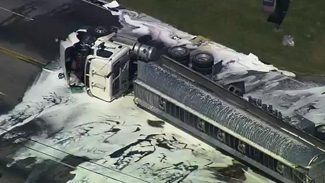 Sky 5: Tanker truck flips in Selma