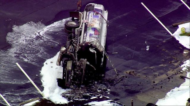  Fuel tanker crashes, catches fire in Clayton