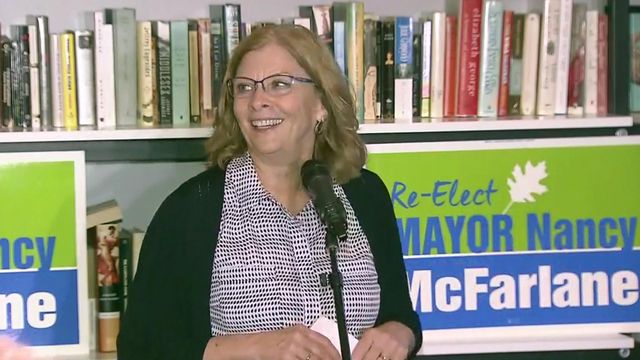 Raleigh Mayor Nancy McFarlane addresses supporters on election night