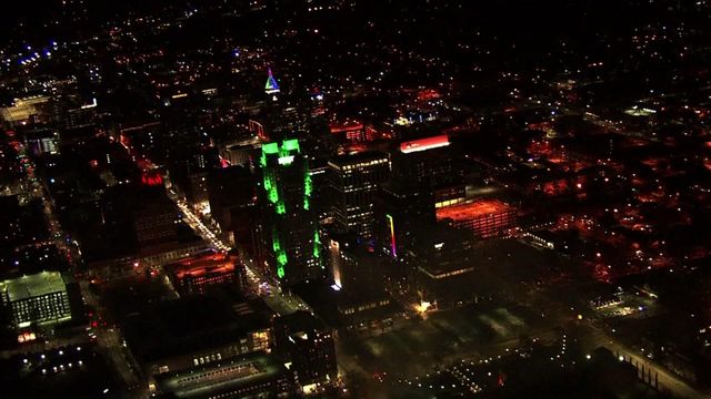 Sky5 flies over First Night in downtown Raleigh