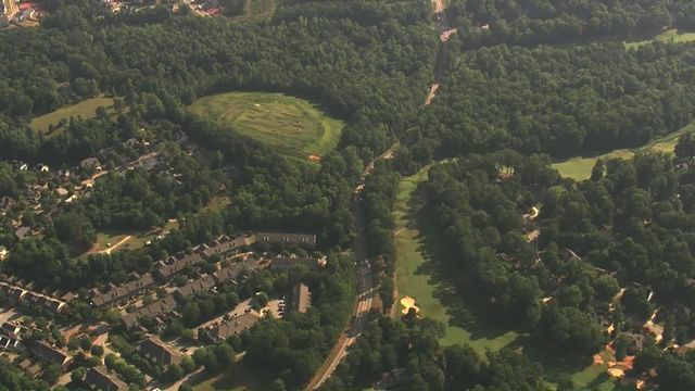 Sky 5 flies over a reported gas leak in Holly Springs