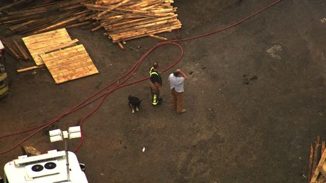 Sky 5 over Clayton warehouse fire