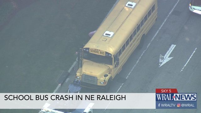 Sky 5 flies over school bus crash in Raleigh