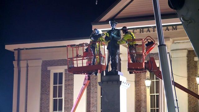 Workers remove Confederate statue outside Chatham County courthouse