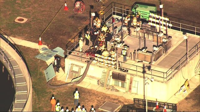 Sky 5 flies over rescue at Wake County wastewater treatment plant