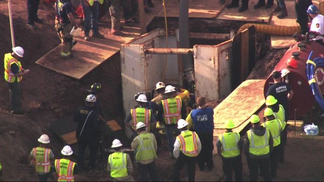 Sky 5: First responders work to rescue final worker from trench