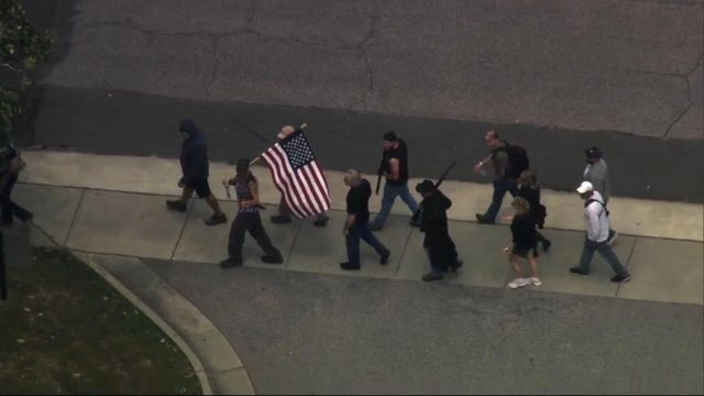 Sky 5: Armed protesters gather in downtown Raleigh