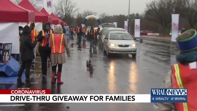 Cars line up for food distribution event at PNC